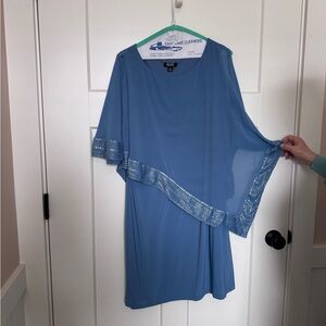 SLNY Blue Dress with Sheer Detail Mother of the Bride